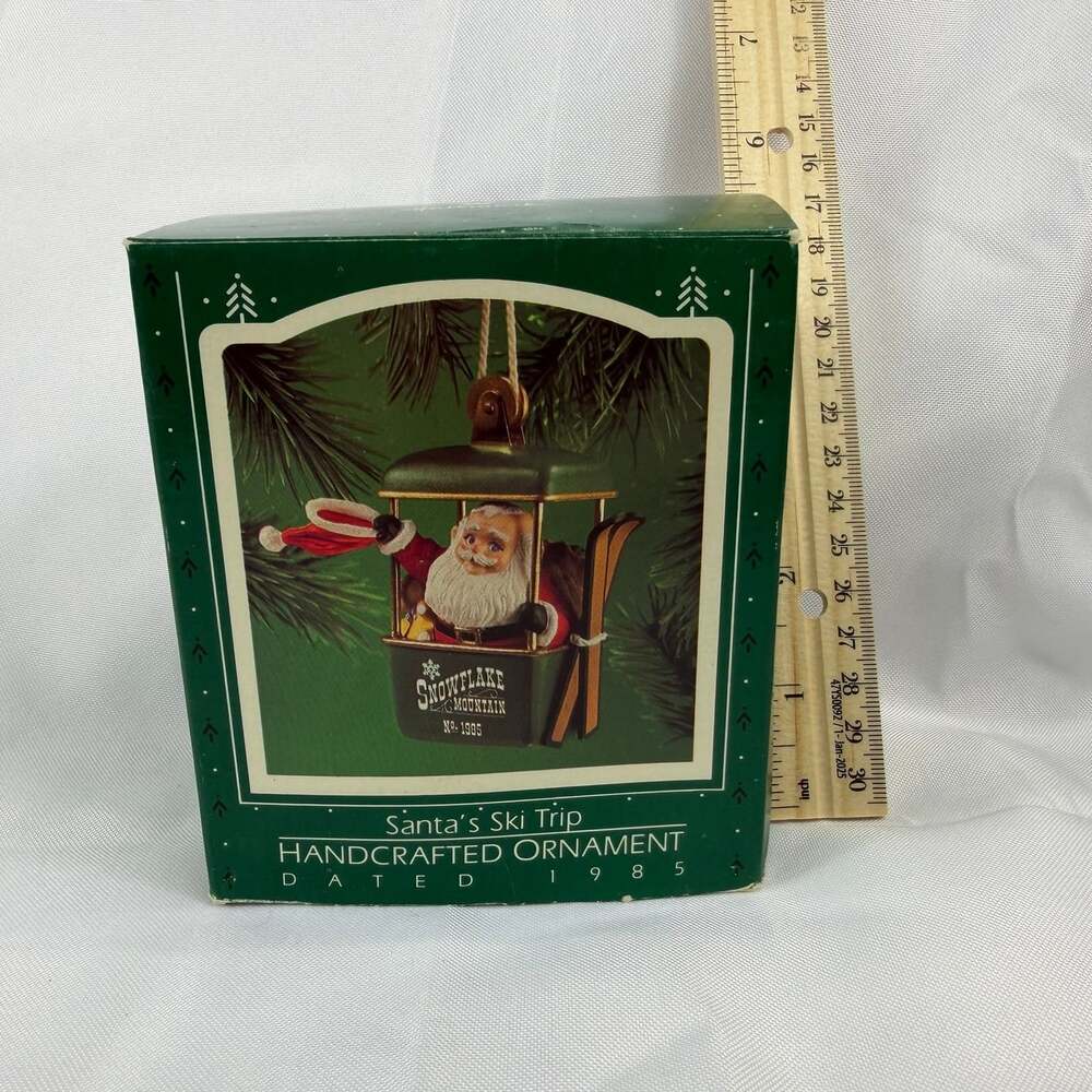 Vintage Hallmark Ornament 1985 Santa’s Ski Trip Snowflake Mountain Gondola